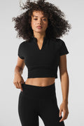 Seamless Winter Warm Plush Cropped Short Sleeve - Black — photo 1