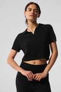 Cashmere Plush Waffle Polo Tee - Black — photo 1