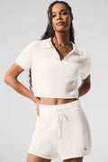 Cashmere Plush Waffle Polo Tee - Ivory — photo 1