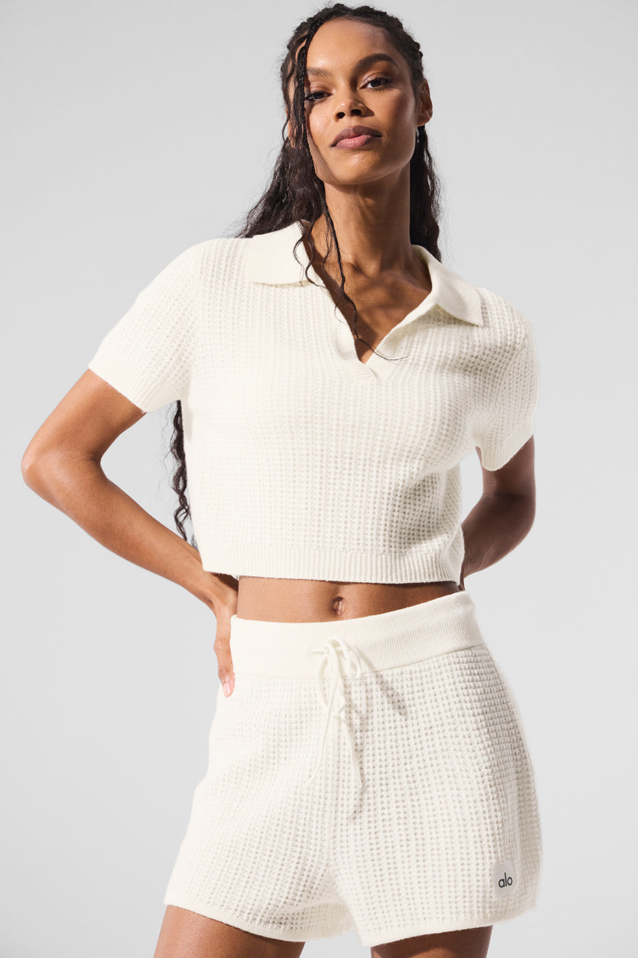 Cashmere Plush Waffle Polo Tee - Ivory — photo 1
