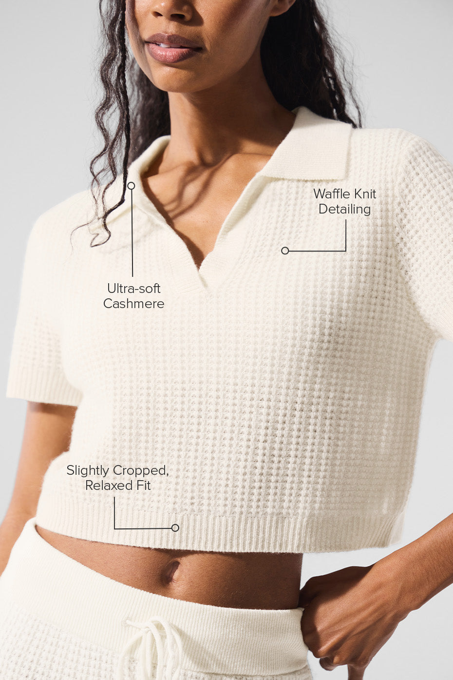 Cashmere Plush Waffle Polo Tee - Ivory — photo 2