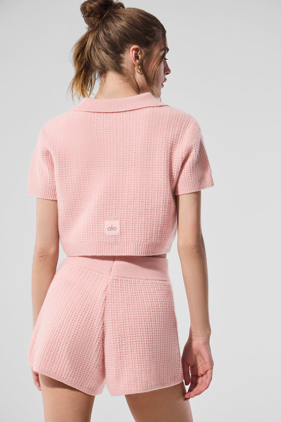 Cashmere Plush Waffle Polo Tee - Pink Quartz — photo 3