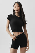 Seamless Modal Ribbed Cropped Short Sleeve - Black — photo 1