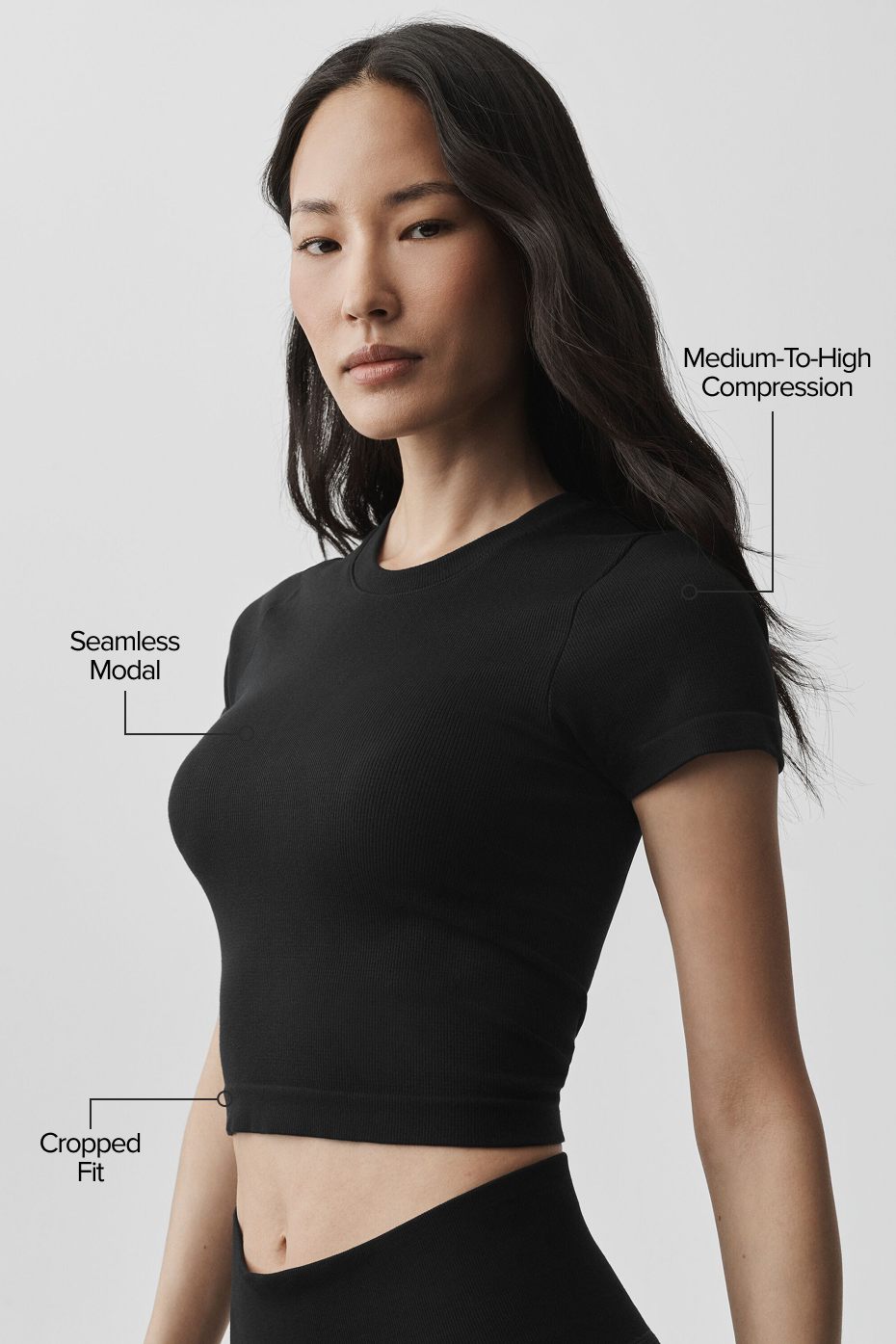 Seamless Modal Ribbed Cropped Short Sleeve - Black — photo 2
