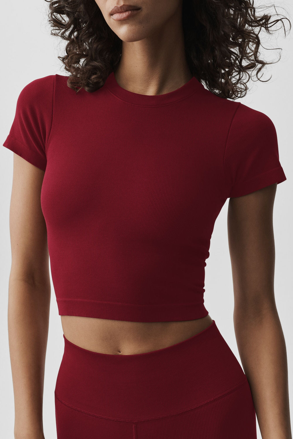 Seamless Modal Ribbed Cropped Short Sleeve - Summer Romance Red — photo 3