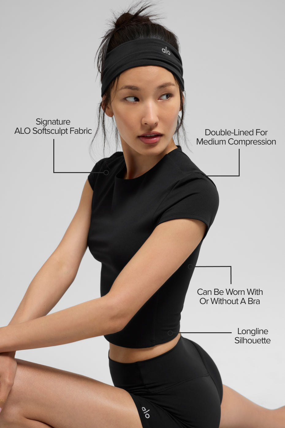 ALO Softsculpt Precision Short Sleeve Top - Black — photo 2