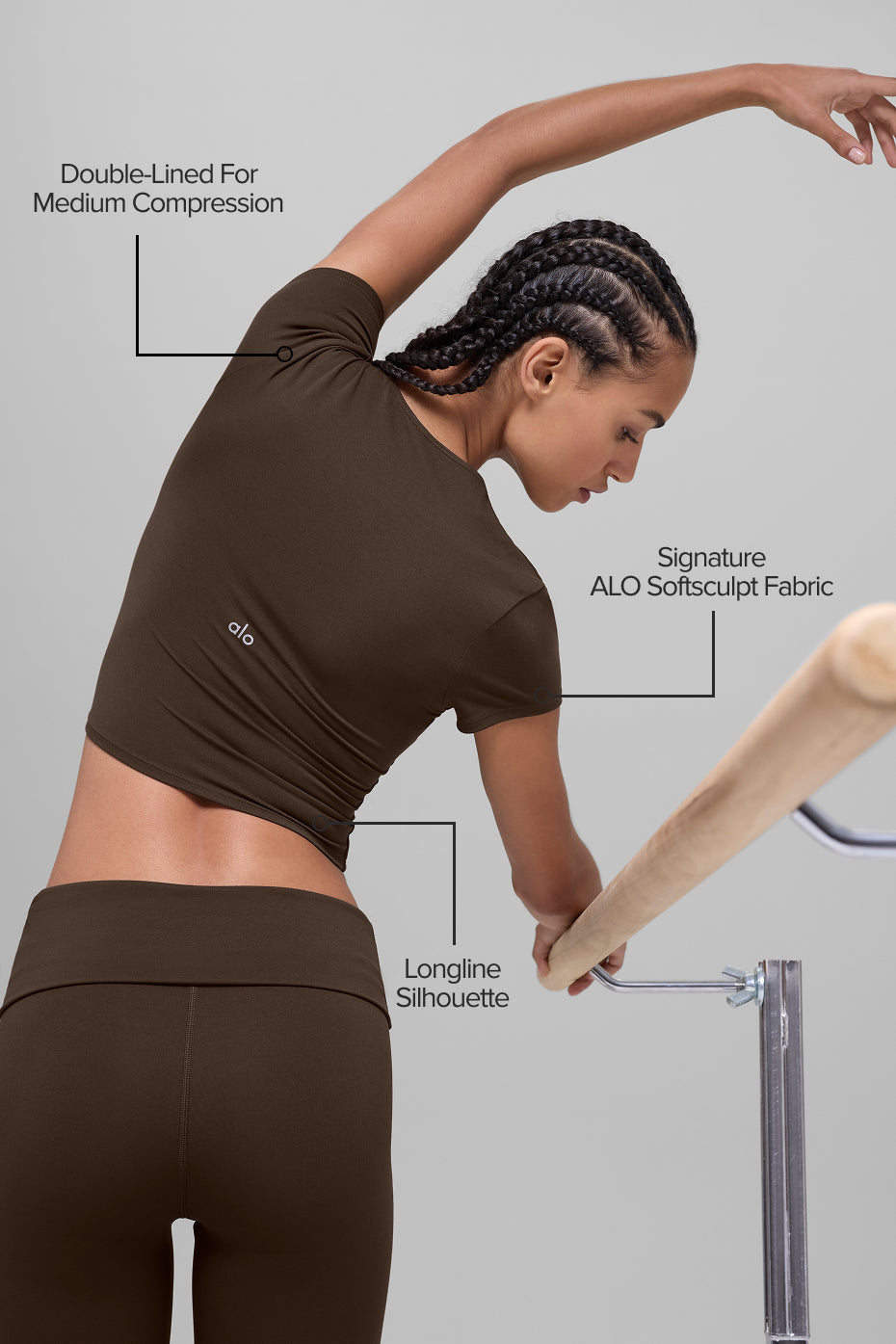 ALO Softsculpt Precision Short Sleeve Top - Espresso — photo 2