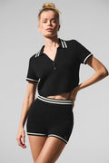 Tennis Club Sweater Knit Cropped Polo - Black/Ivory — photo 1