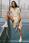 Tennis Club Sweater Knit Cropped Polo - Oatmeal/White — photo 1