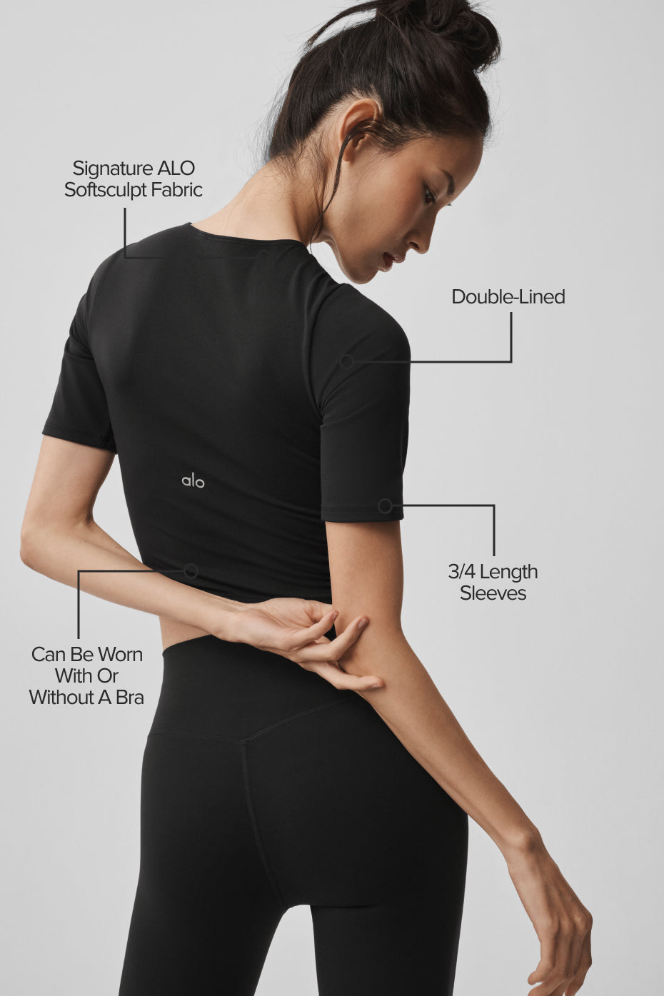 ALO Softsculpt Precision Half Sleeve Tee - Black — photo 2