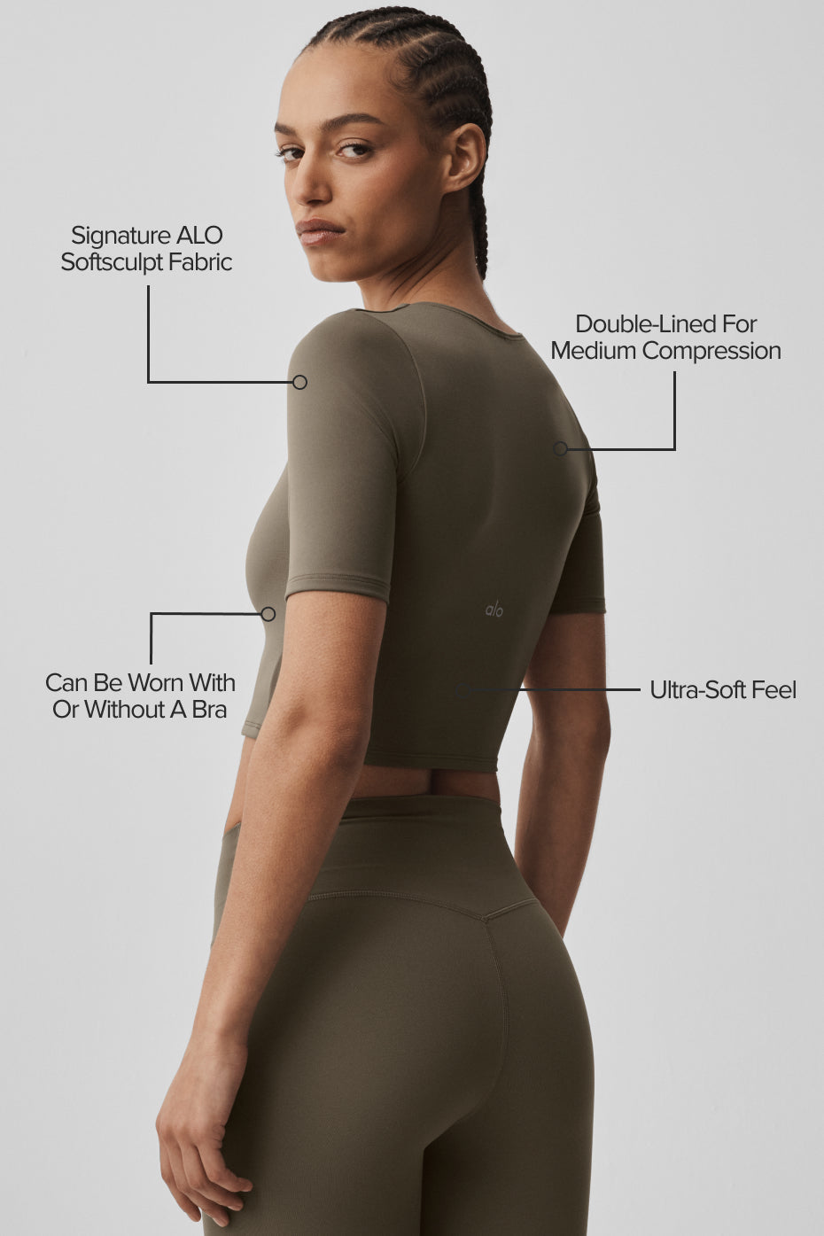 ALO Softsculpt Precision Half Sleeve Tee - Olive Tree — photo 2