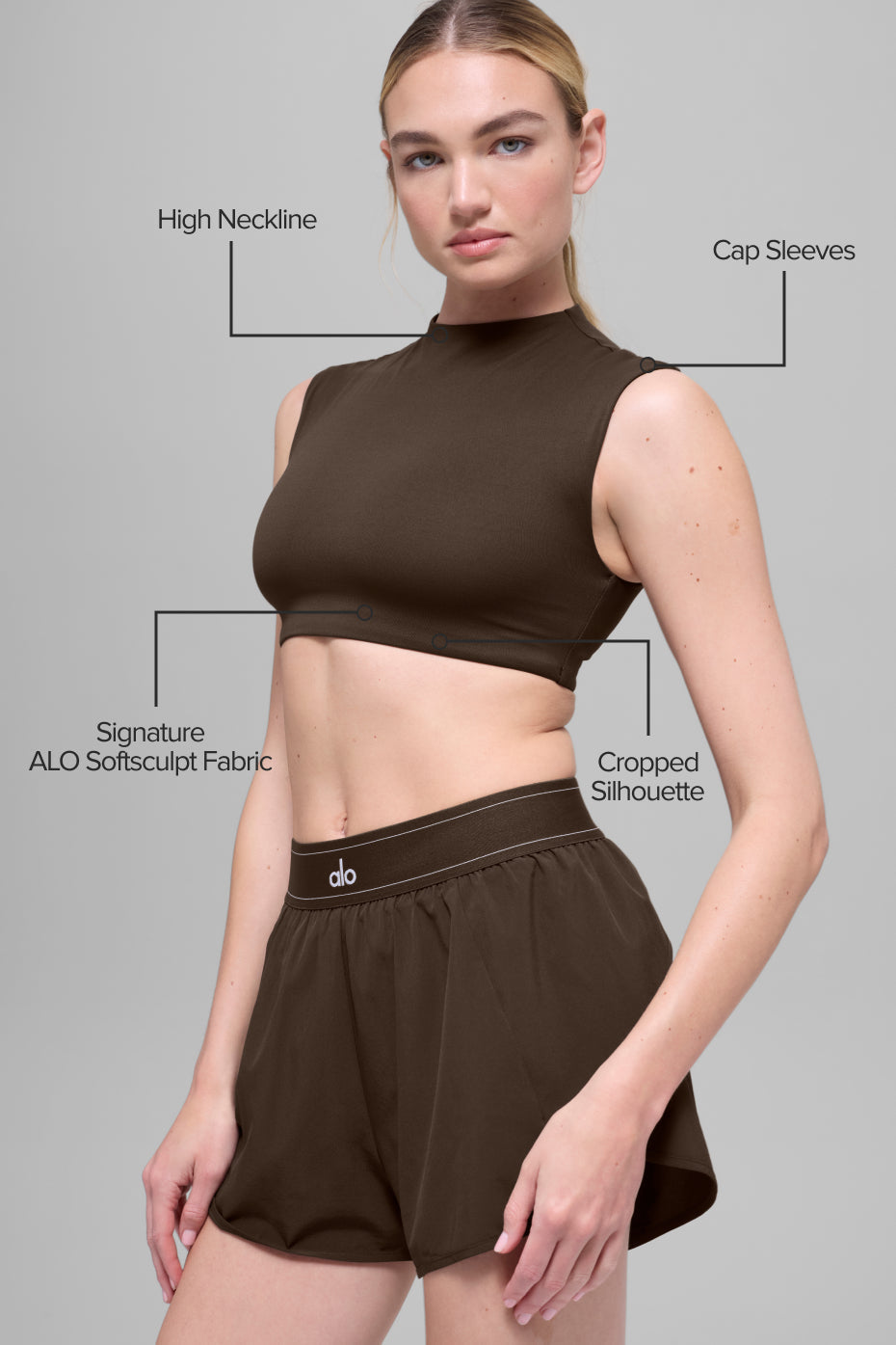 ALO Softsculpt Capped Out Short Sleeve - Espresso — photo 2