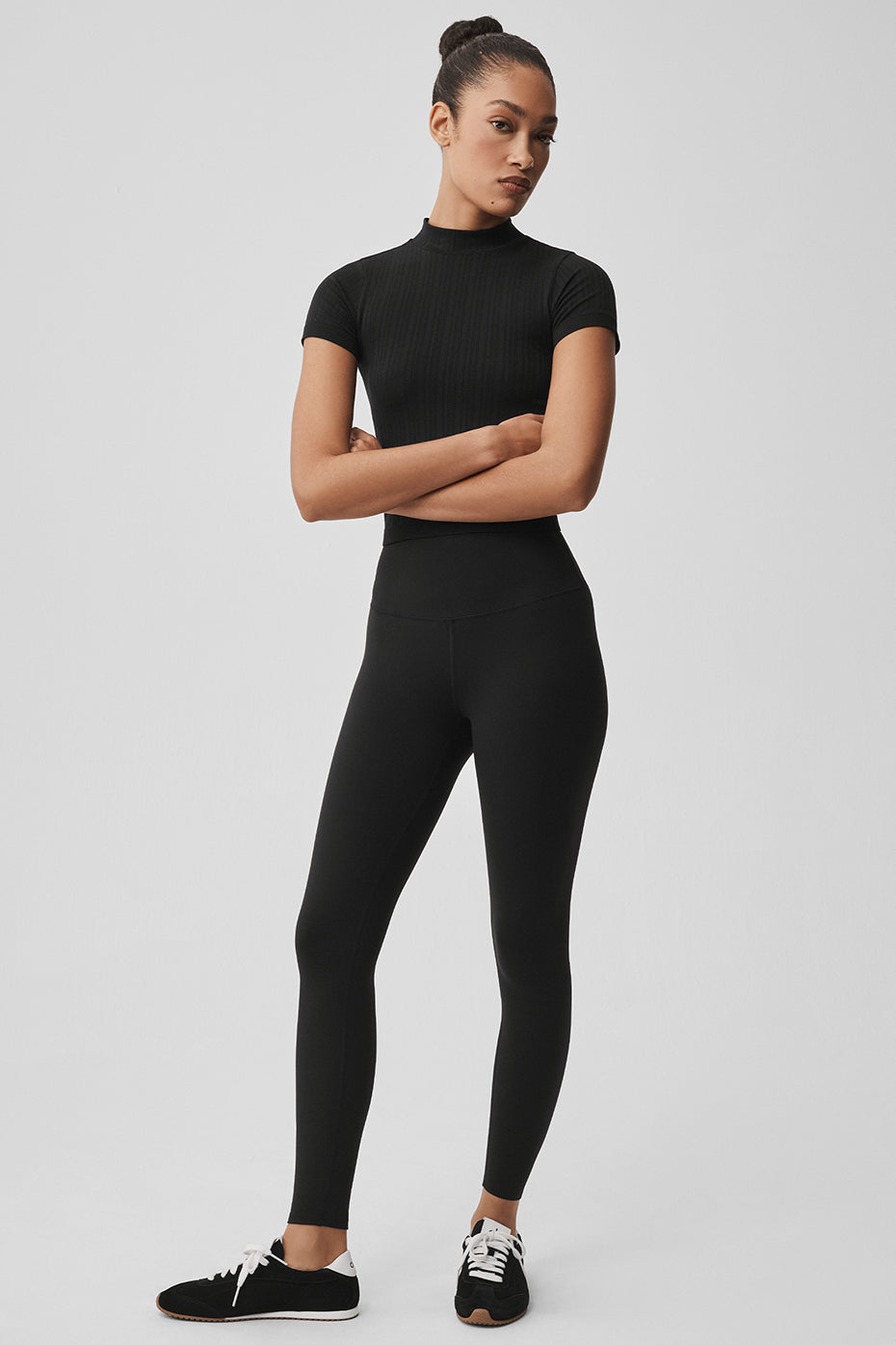 Seamless Pointelle Mock Neck Short Sleeve - Black — photo 5
