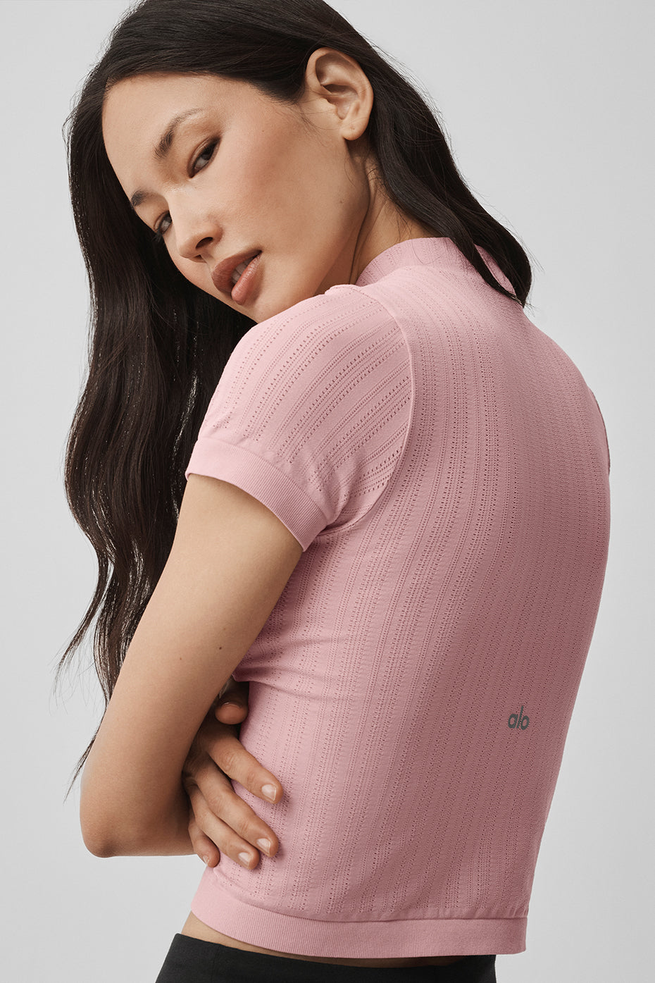 Seamless Pointelle Mock Neck Short Sleeve - Vintage Pink — photo 2