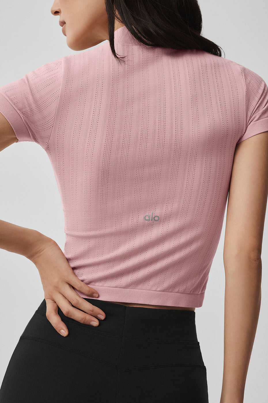 Seamless Pointelle Mock Neck Short Sleeve - Vintage Pink — photo 5