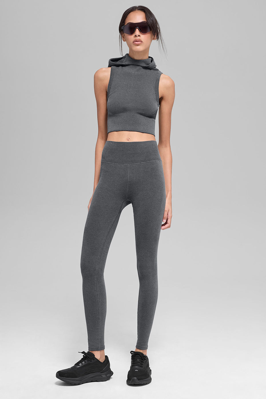 Seamless Two Tone Rib Hooded Vest - Dark Misty Grey Heather — photo 5