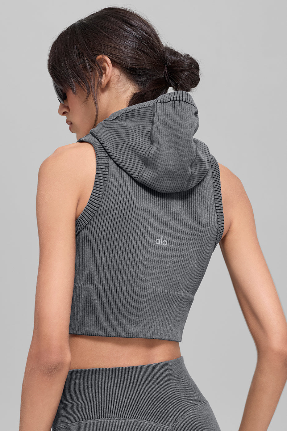 Seamless Two Tone Rib Hooded Vest - Dark Misty Grey Heather — photo 3