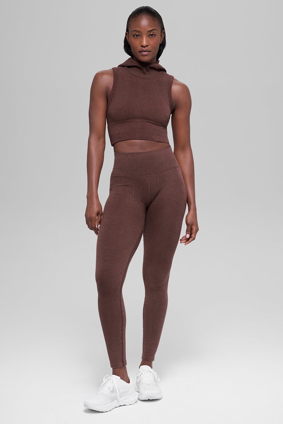 Seamless Two Tone Rib Hooded Vest - Brownstone Heather — photo 4