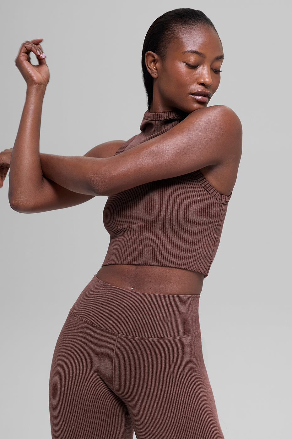 Seamless Two Tone Rib Hooded Vest - Brownstone Heather — photo 3