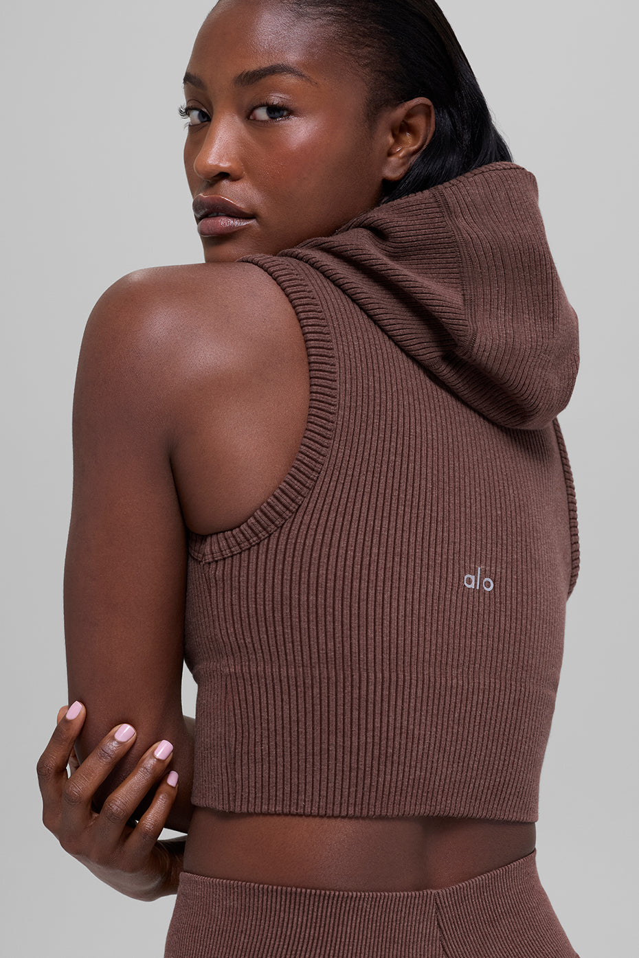 Seamless Two Tone Rib Hooded Vest - Brownstone Heather — photo 2