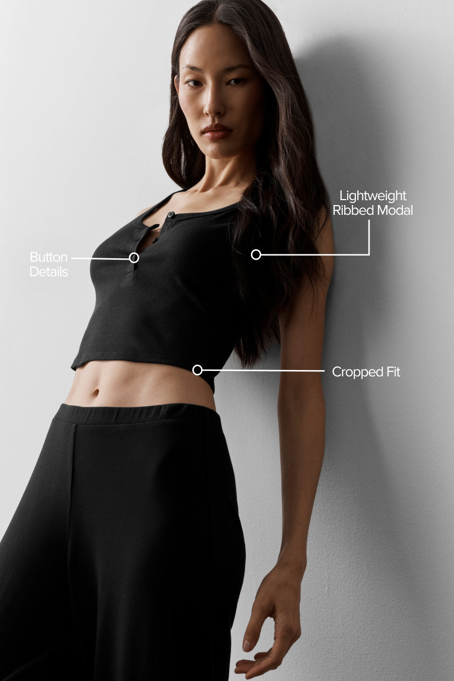 Ribbed Modal Henley Tank - Black — photo 2