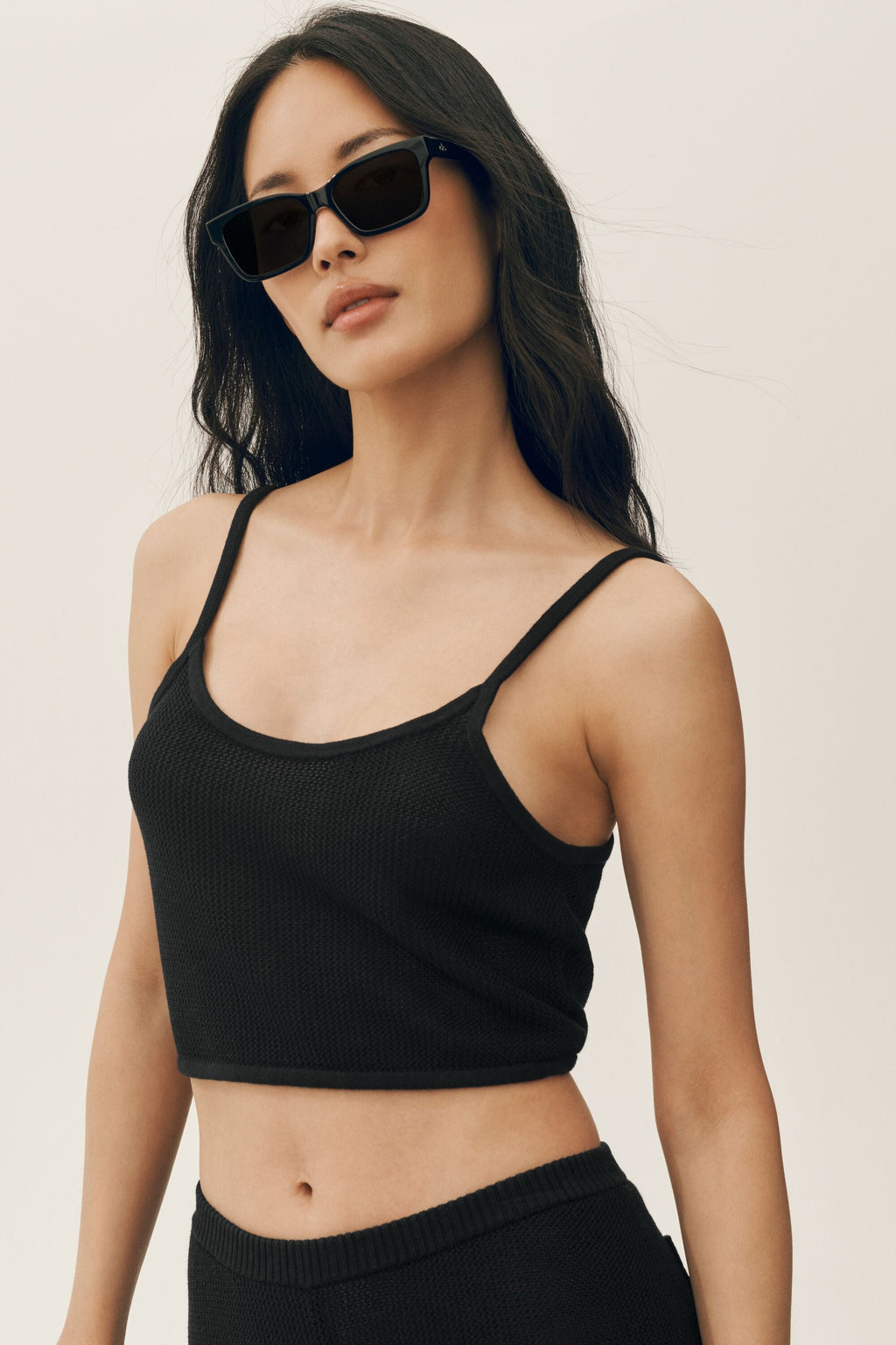 Silk Cashmere Cropped Heat Wave Tank - Black — photo 1
