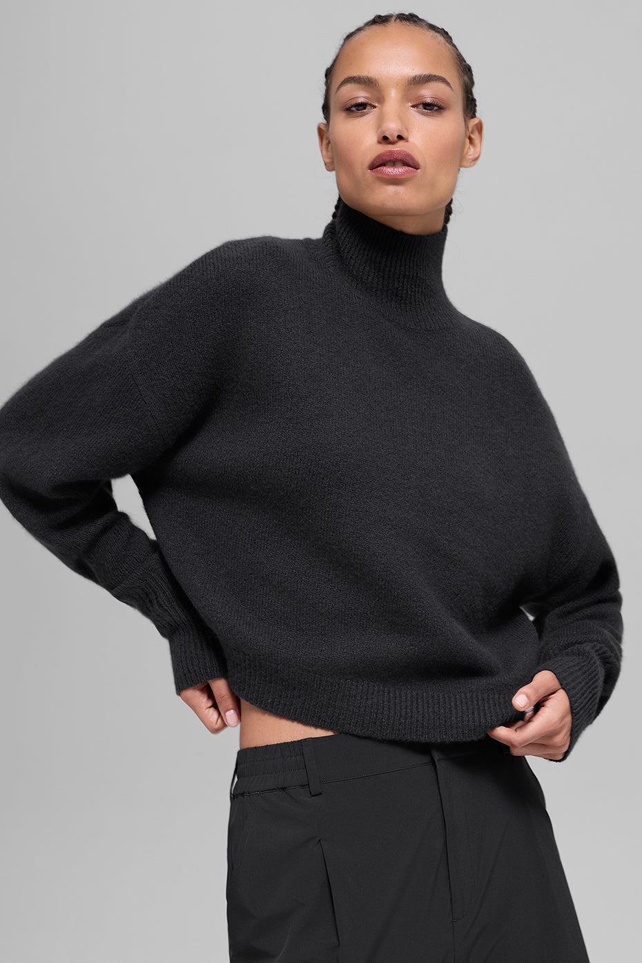 Wool Cashmere Cropped New Class Turtleneck Sweater - Black — photo 1