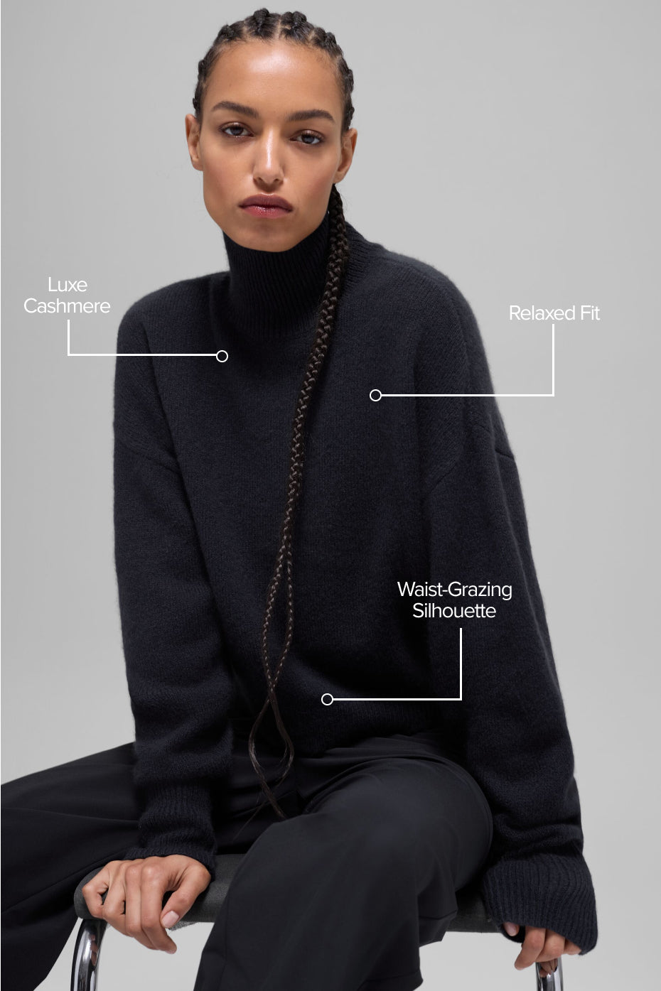 Wool Cashmere Cropped New Class Turtleneck Sweater - Black — photo 2