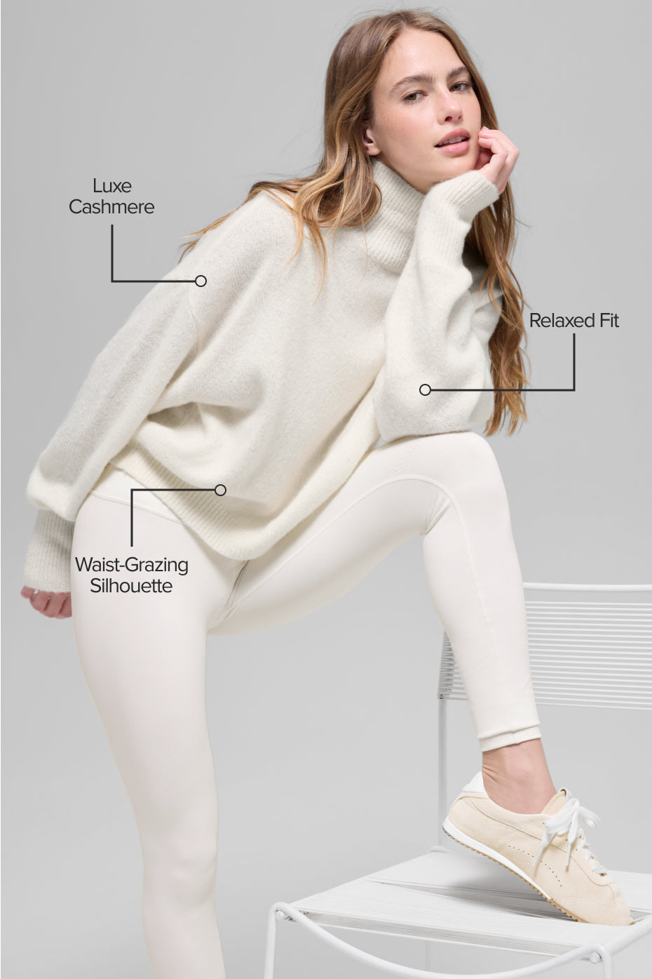 Wool Cashmere Cropped New Class Turtleneck Sweater - Ivory — photo 2