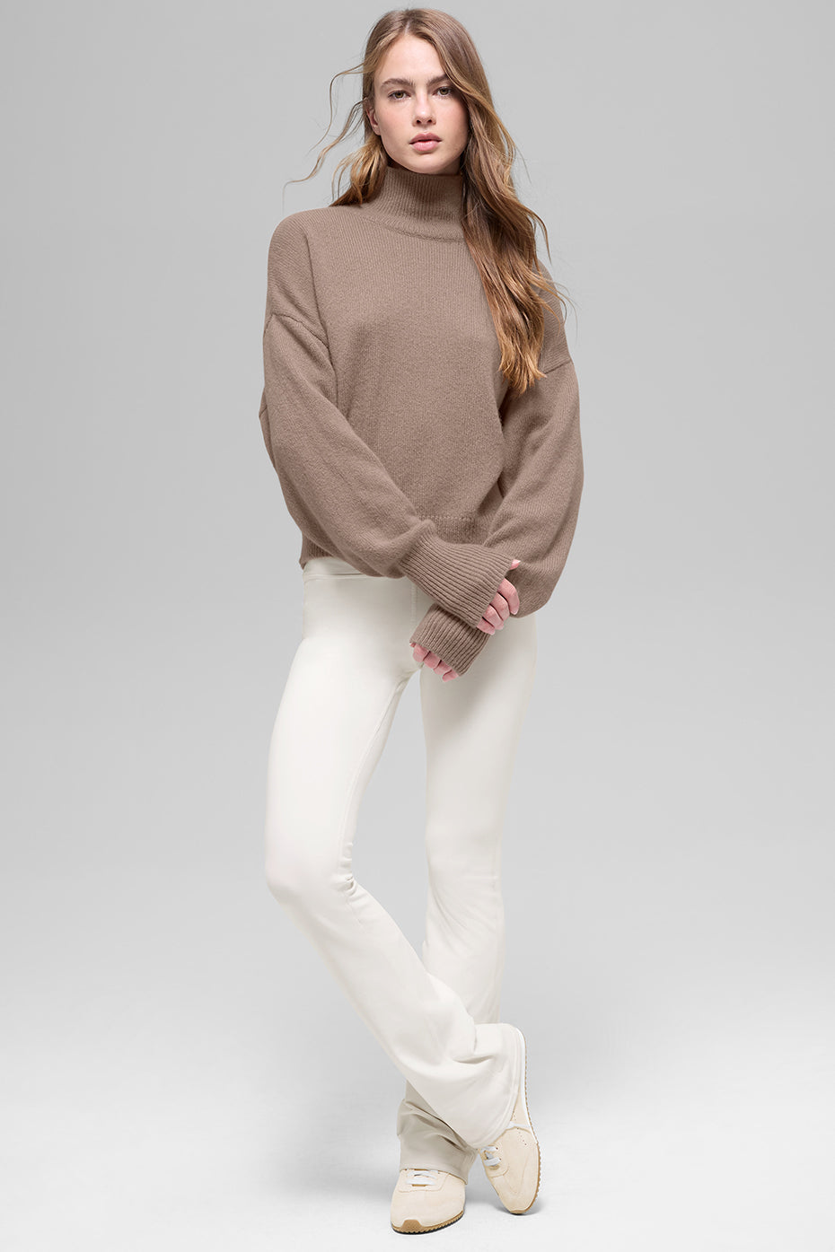 Wool Cashmere Cropped New Class Turtleneck Sweater - Chai Latte — photo 5