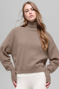 Wool Cashmere Cropped New Class Turtleneck Sweater - Chai Latte — photo 1