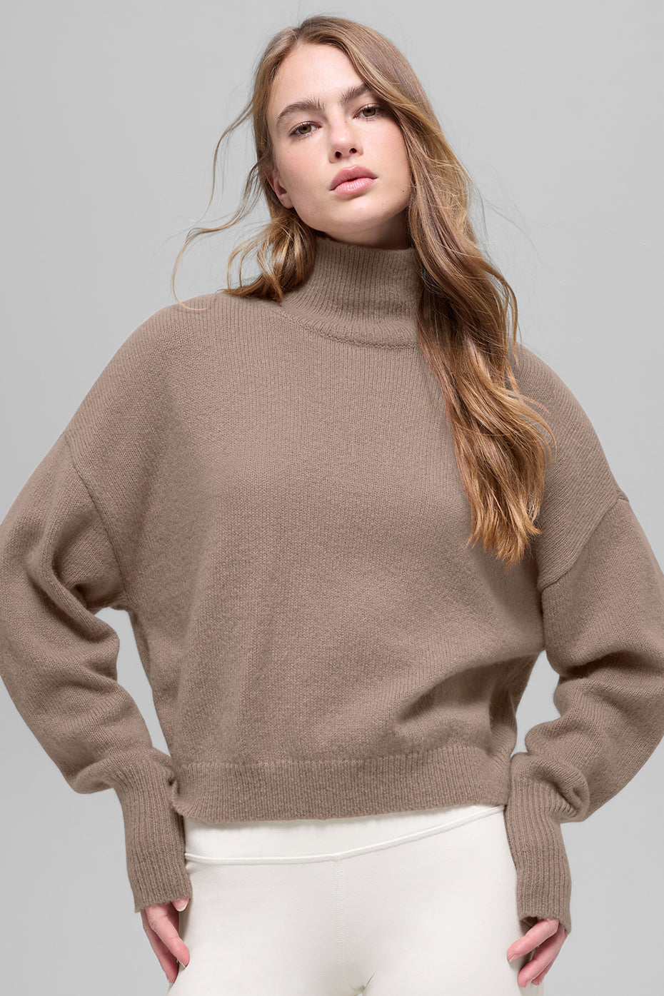 Wool Cashmere Cropped New Class Turtleneck Sweater - Chai Latte — photo 1
