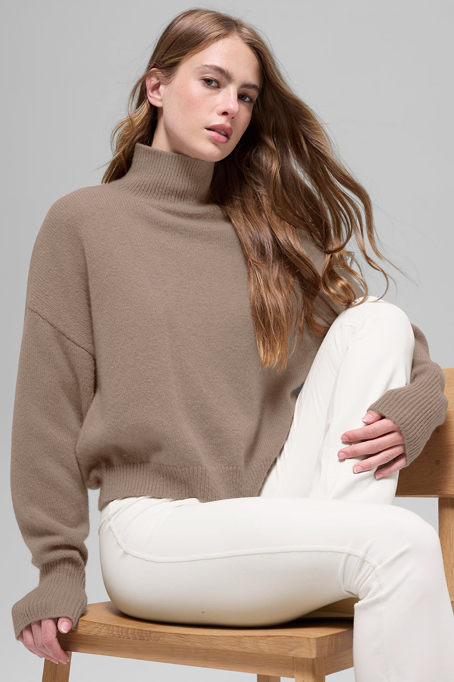Wool Cashmere Cropped New Class Turtleneck Sweater - Chai Latte — photo 4