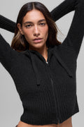 Wool Cashmere Ribbed Noble Full Zip Hoodie - Black — photo 4