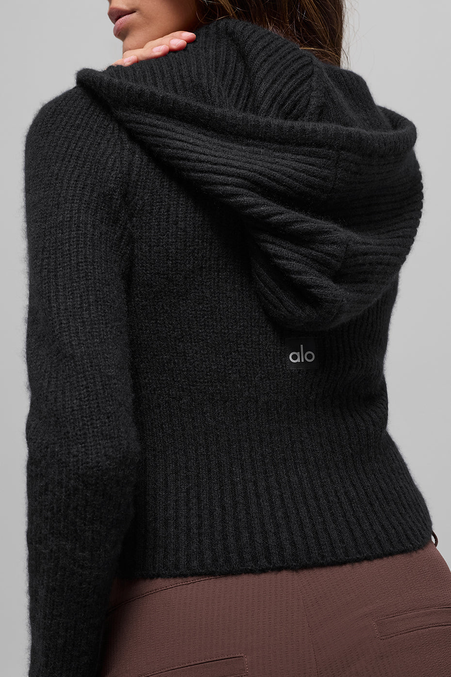 Wool Cashmere Ribbed Noble Full Zip Hoodie - Black — photo 3
