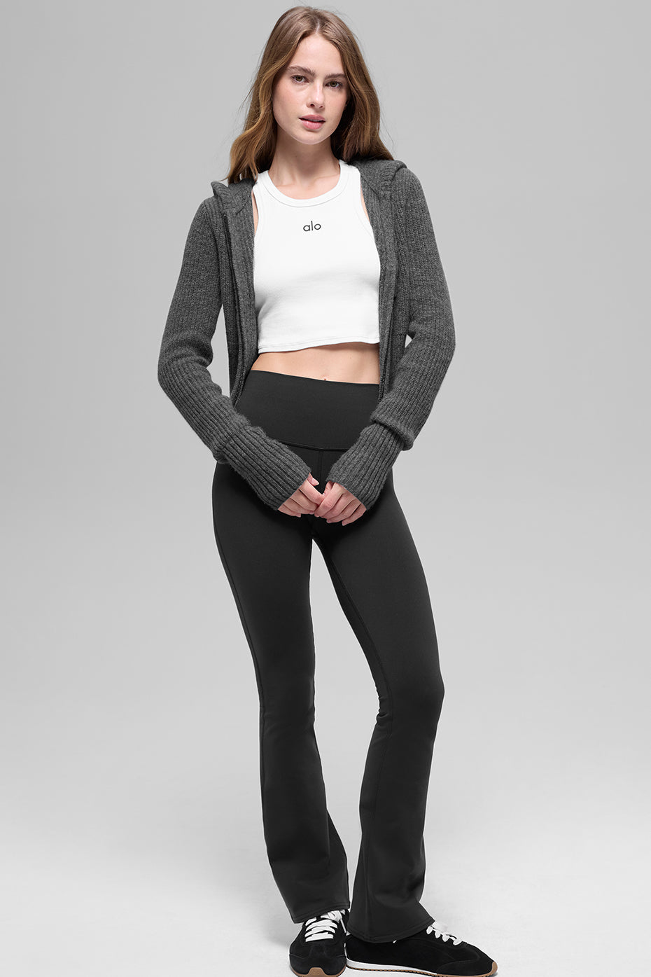 Wool Cashmere Ribbed Noble Full Zip Hoodie - Platinum Grey — photo 4