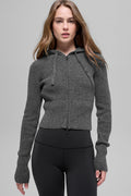 Wool Cashmere Ribbed Noble Full Zip Hoodie - Platinum Grey — photo 1