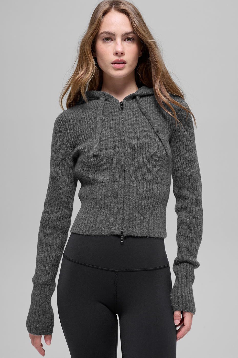 Wool Cashmere Ribbed Noble Full Zip Hoodie - Platinum Grey — photo 1