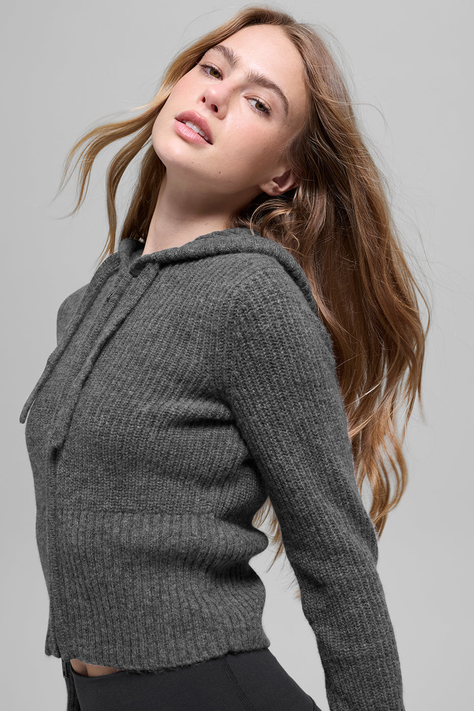 Wool Cashmere Ribbed Noble Full Zip Hoodie - Platinum Grey — photo 3