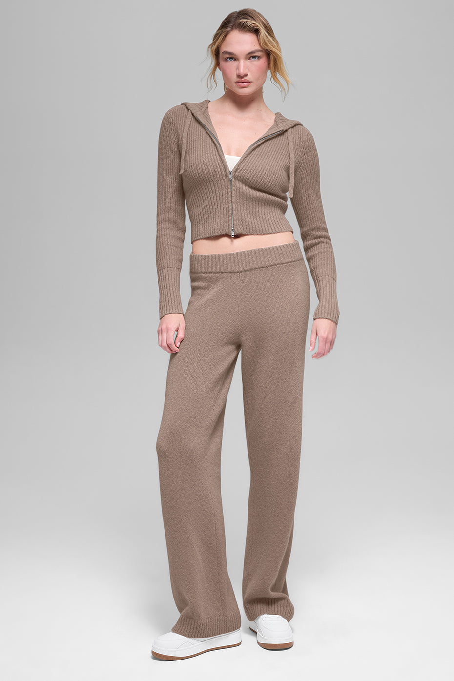 Wool Cashmere Ribbed Noble Full Zip Hoodie - Chai Latte — photo 4