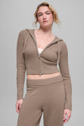 Wool Cashmere Ribbed Noble Full Zip Hoodie - Chai Latte — photo 1