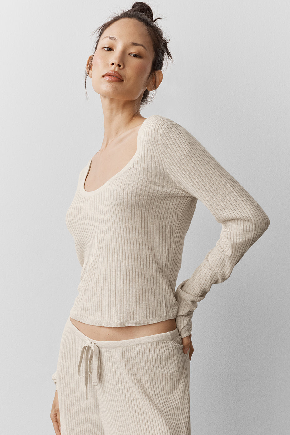 Sweater Knit Unwind Long Sleeve - Oatmeal Heather — photo 3