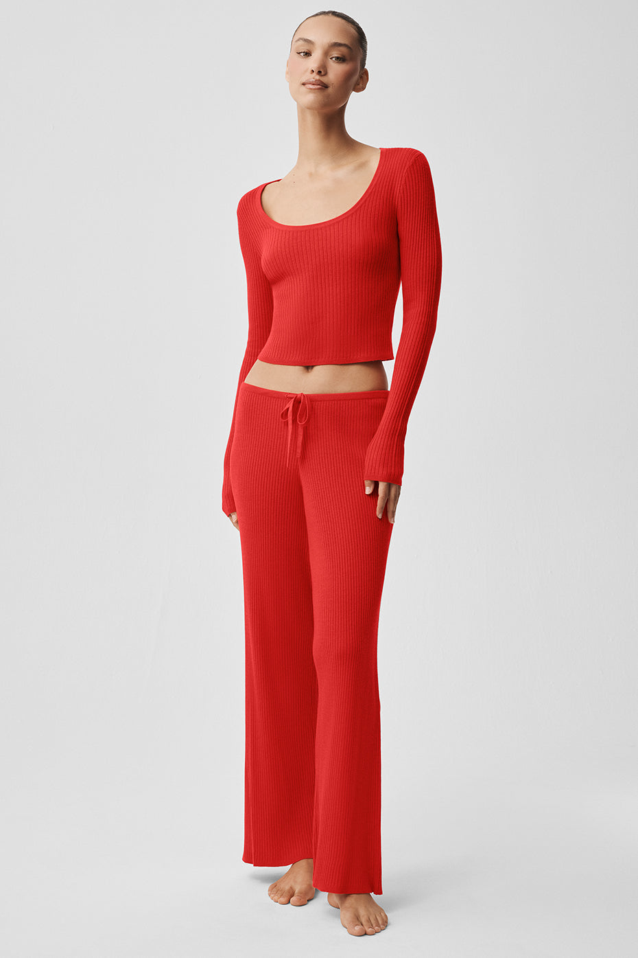 Sweater Knit Unwind Long Sleeve - Bright Red — photo 5