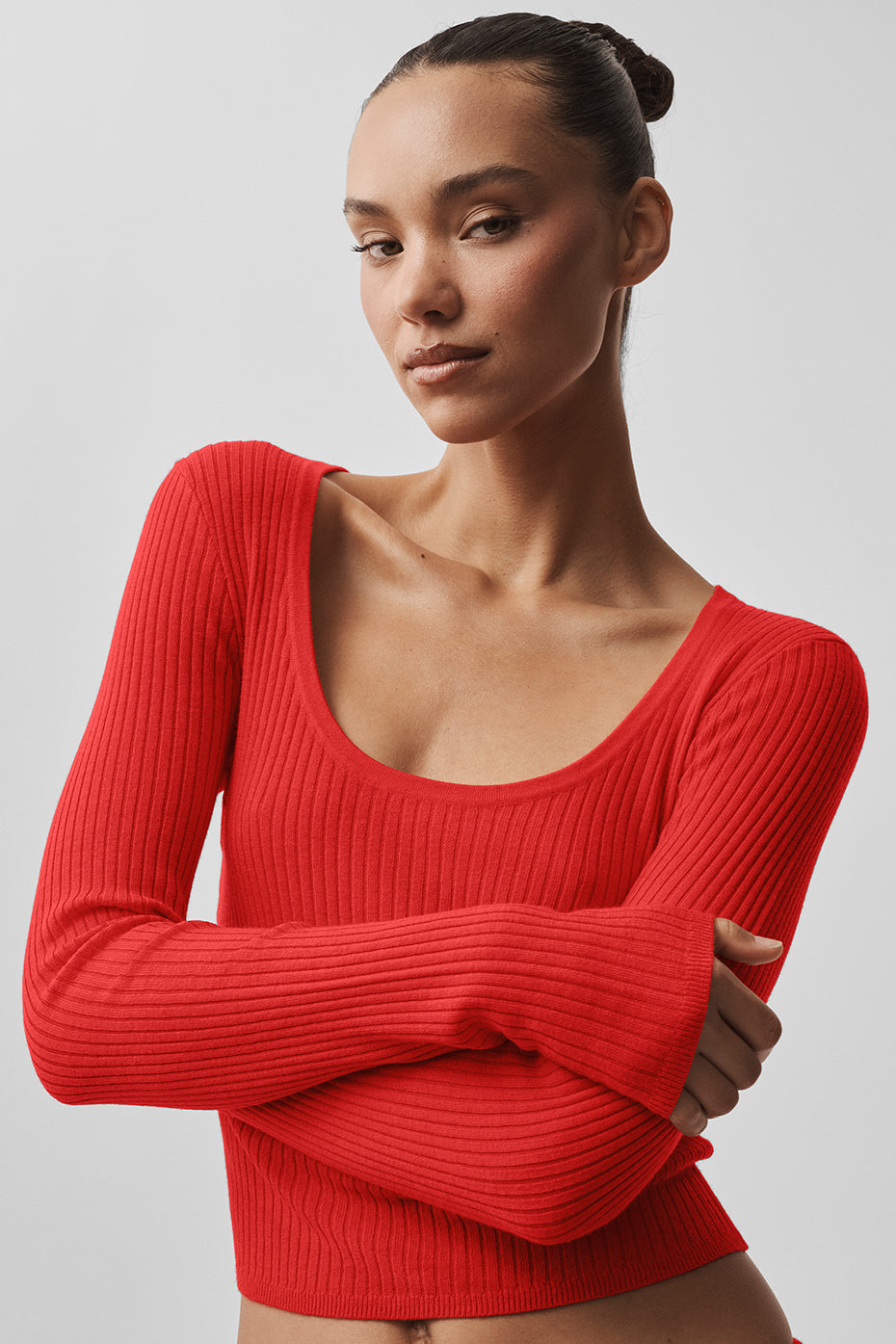 Sweater Knit Unwind Long Sleeve - Bright Red — photo 4