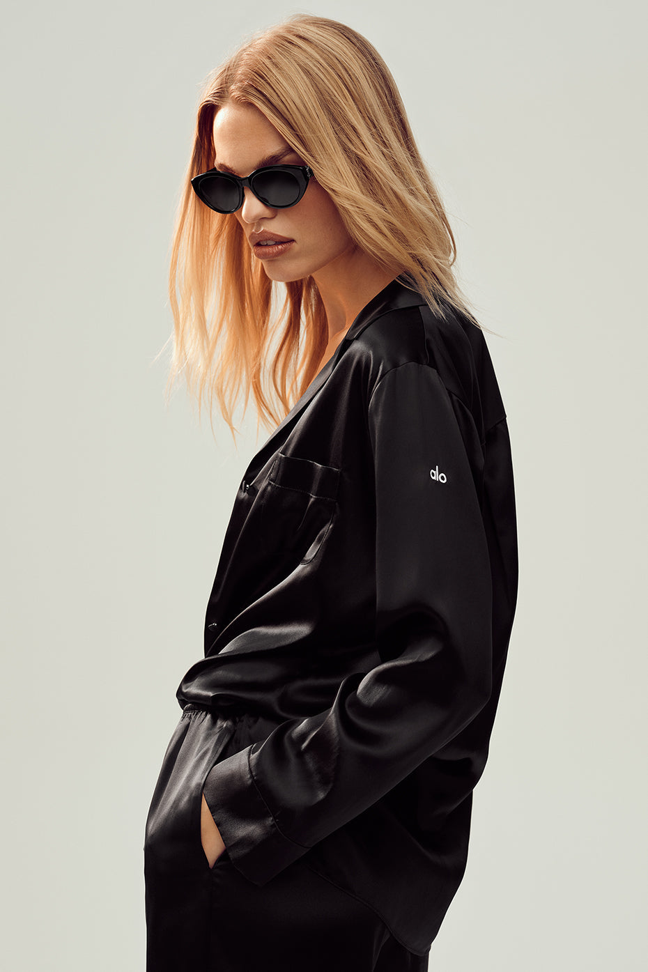 Silk Luminous Button Up - Black — photo 3