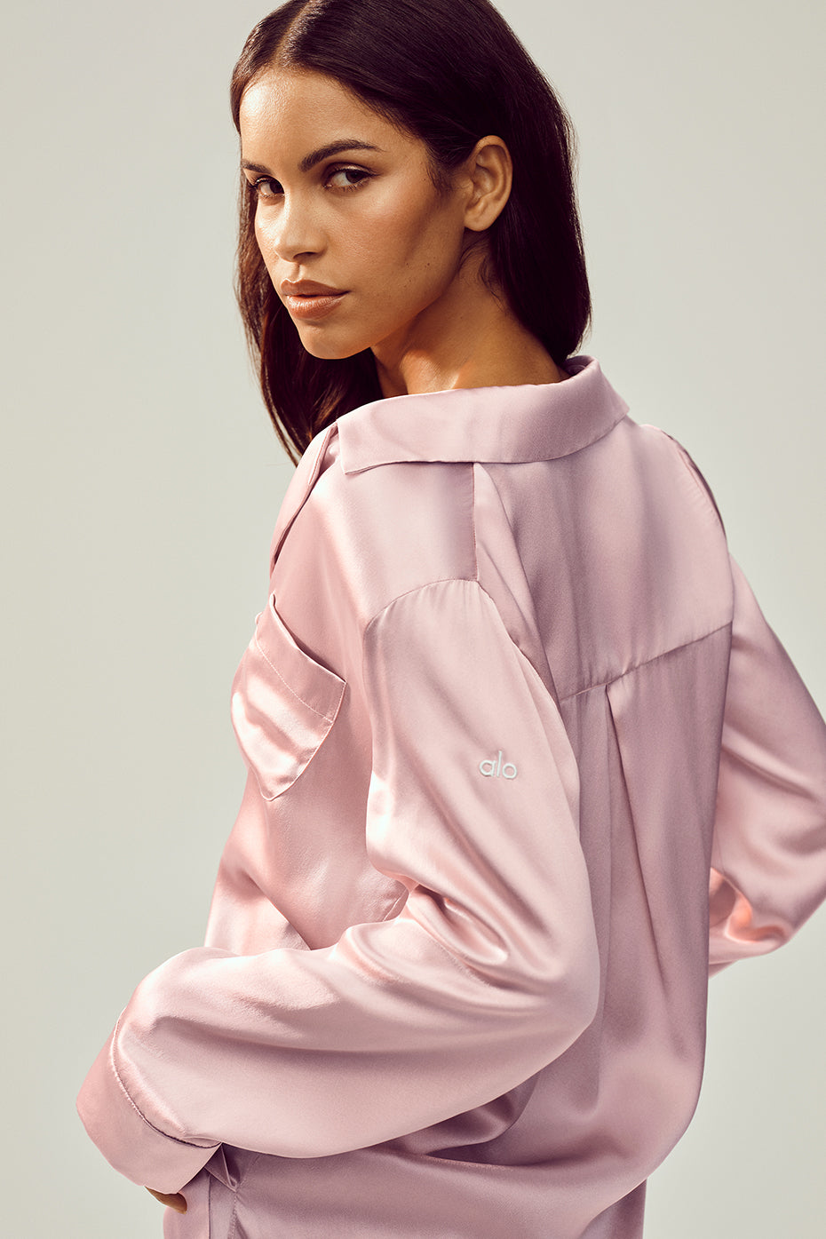 Silk Luminous Button Up - Pink Champagne — photo 3