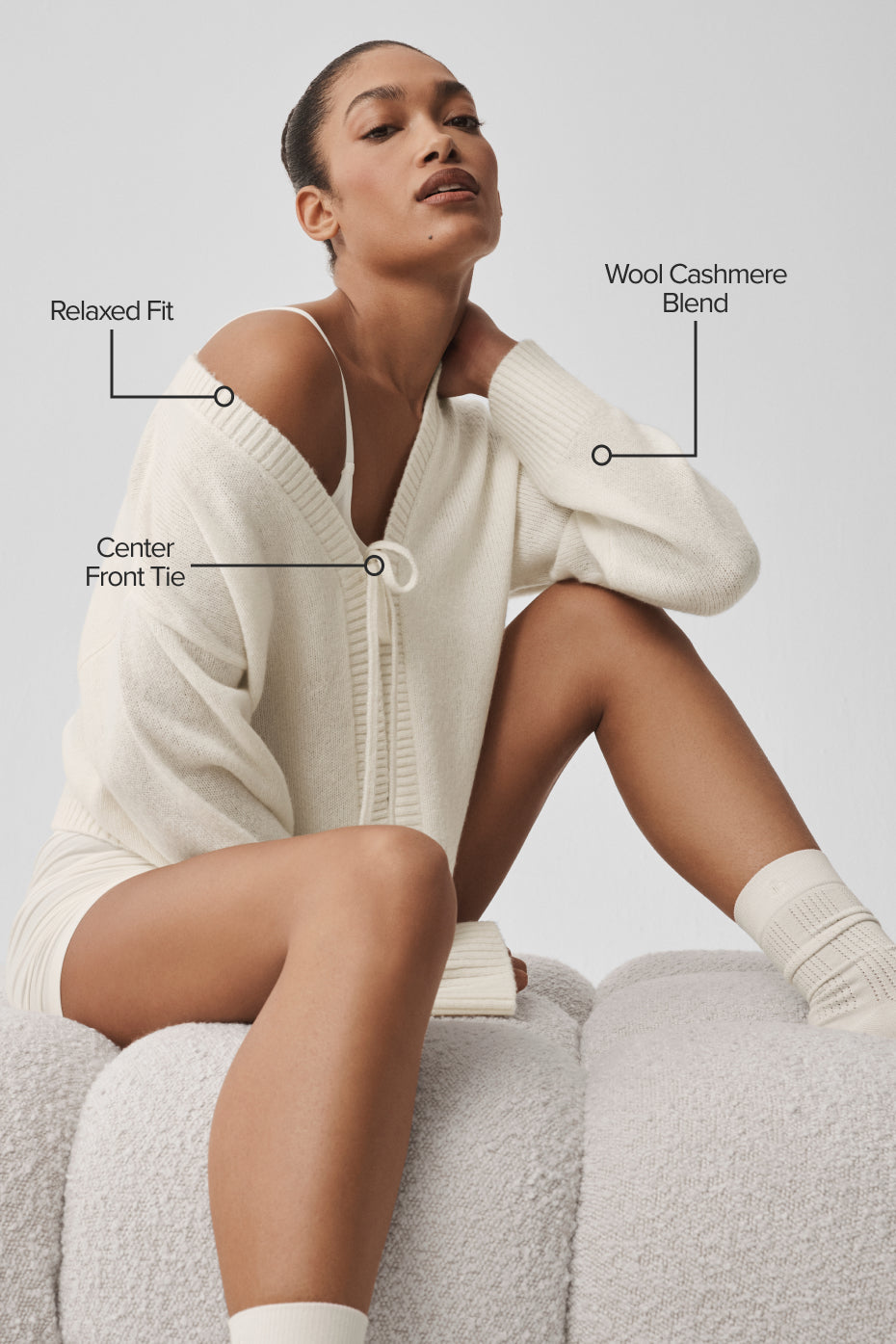 Wool Cashmere New Class Tie Cardigan - Ivory — photo 2