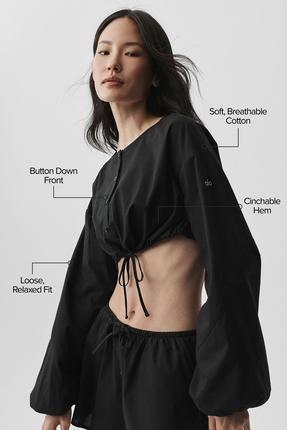 Cotton Cropped Real Deal Long Sleeve - Black — photo 2