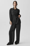 Semi-Sheer Golden Hour Button Down Long Sleeve - Black — photo 1