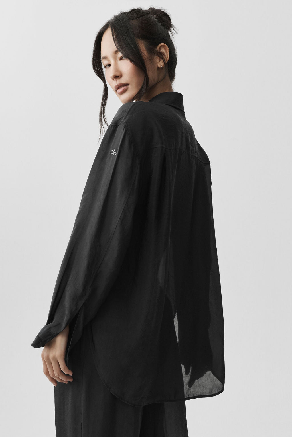 Semi-Sheer Golden Hour Button Down Long Sleeve - Black — photo 3